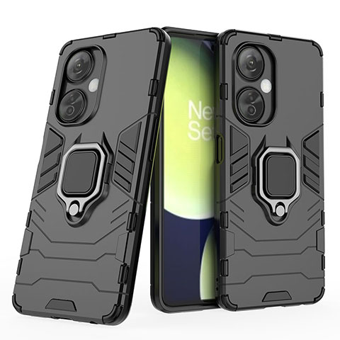 Coque Contour Silicone et Plastique Housse Etui Mat avec Magnetique Support Bague Anneau KC2 pour OnePlus Nord CE 3 5G Noir