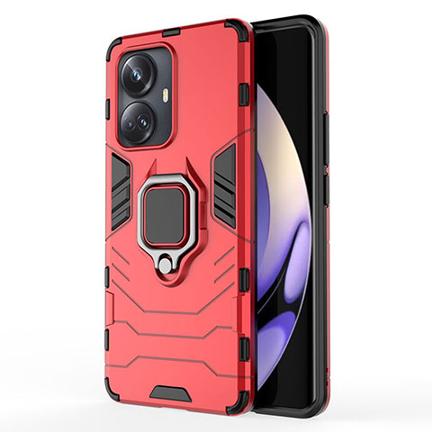 Coque Contour Silicone et Plastique Housse Etui Mat avec Magnetique Support Bague Anneau KC2 pour Realme 10 Pro+ Plus 5G Rouge