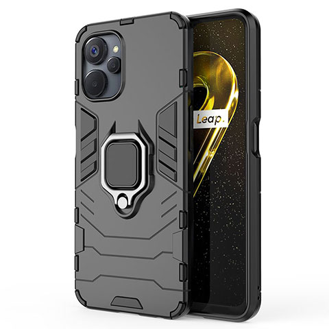 Coque Contour Silicone et Plastique Housse Etui Mat avec Magnetique Support Bague Anneau KC2 pour Realme 9i 5G Noir