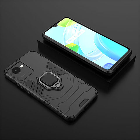 Coque Contour Silicone et Plastique Housse Etui Mat avec Magnetique Support Bague Anneau KC2 pour Realme C30s Noir