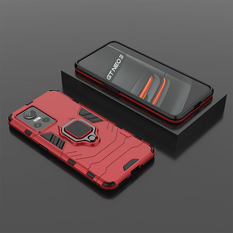 Coque Contour Silicone et Plastique Housse Etui Mat avec Magnetique Support Bague Anneau KC2 pour Realme GT Neo3 5G Rouge