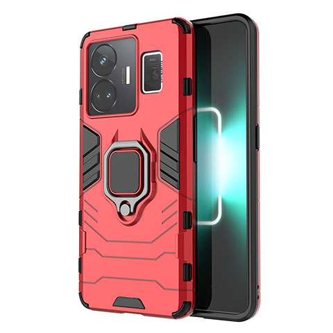 Coque Contour Silicone et Plastique Housse Etui Mat avec Magnetique Support Bague Anneau KC2 pour Realme GT Neo5 240W 5G Rouge