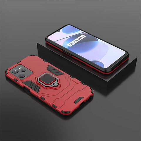 Coque Contour Silicone et Plastique Housse Etui Mat avec Magnetique Support Bague Anneau KC2 pour Realme Narzo 50A Prime Rouge