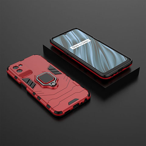 Coque Contour Silicone et Plastique Housse Etui Mat avec Magnetique Support Bague Anneau KC2 pour Realme V11 5G Rouge