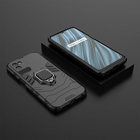 Coque Contour Silicone et Plastique Housse Etui Mat avec Magnetique Support Bague Anneau KC2 pour Realme V11s 5G Noir