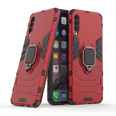 Coque Contour Silicone et Plastique Housse Etui Mat avec Magnetique Support Bague Anneau KC2 pour Samsung Galaxy A50 Rouge