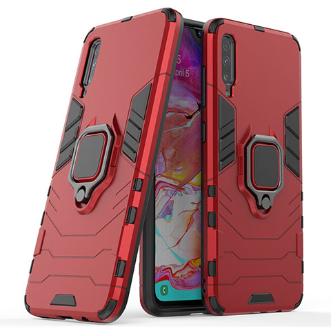 Coque Contour Silicone et Plastique Housse Etui Mat avec Magnetique Support Bague Anneau KC2 pour Samsung Galaxy A70S Rouge