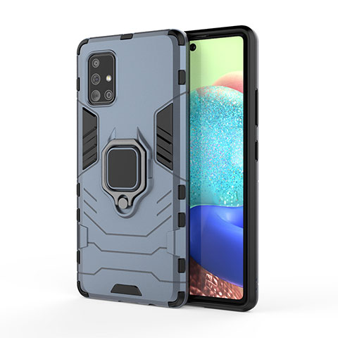 Coque Contour Silicone et Plastique Housse Etui Mat avec Magnetique Support Bague Anneau KC2 pour Samsung Galaxy A71 5G Bleu