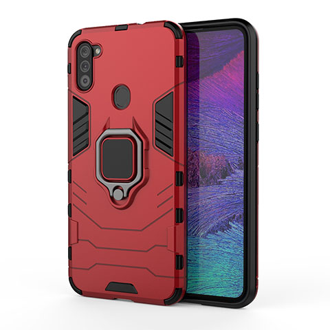 Coque Contour Silicone et Plastique Housse Etui Mat avec Magnetique Support Bague Anneau KC2 pour Samsung Galaxy M11 Rouge