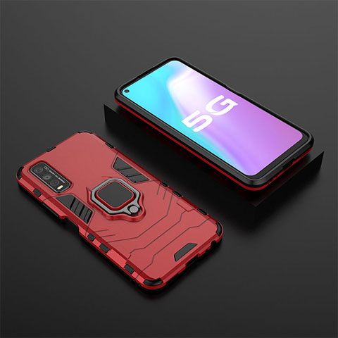 Coque Contour Silicone et Plastique Housse Etui Mat avec Magnetique Support Bague Anneau KC2 pour Vivo iQOO U1 Rouge