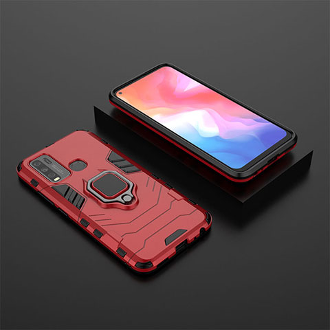 Coque Contour Silicone et Plastique Housse Etui Mat avec Magnetique Support Bague Anneau KC2 pour Vivo Y50 Rouge