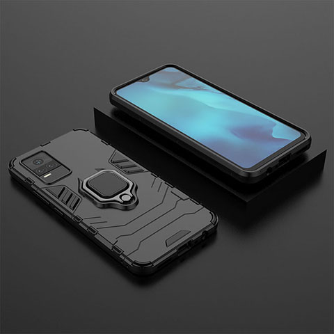 Coque Contour Silicone et Plastique Housse Etui Mat avec Magnetique Support Bague Anneau KC2 pour Vivo Y73 (2021) Noir