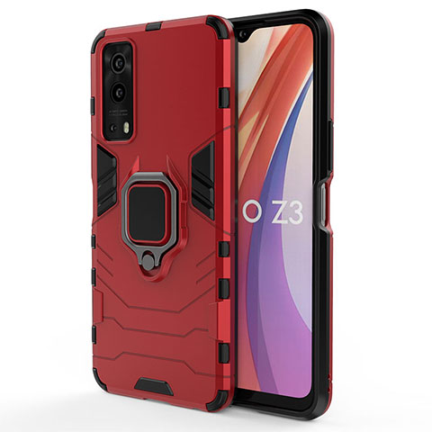 Coque Contour Silicone et Plastique Housse Etui Mat avec Magnetique Support Bague Anneau KC2 pour Vivo Y75s 5G Rouge