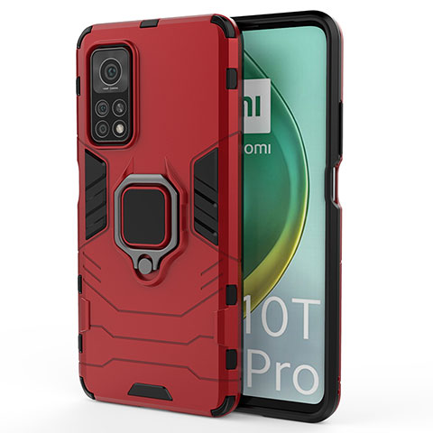 Coque Contour Silicone et Plastique Housse Etui Mat avec Magnetique Support Bague Anneau KC2 pour Xiaomi Mi 10T Pro 5G Rouge