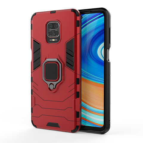 Coque Contour Silicone et Plastique Housse Etui Mat avec Magnetique Support Bague Anneau KC2 pour Xiaomi Poco M2 Pro Rouge