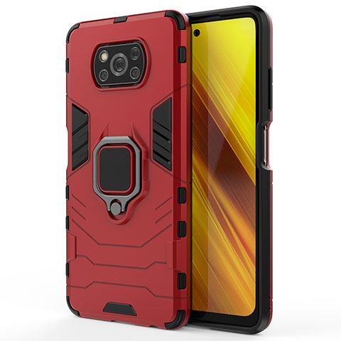 Coque Contour Silicone et Plastique Housse Etui Mat avec Magnetique Support Bague Anneau KC2 pour Xiaomi Poco X3 Pro Rouge