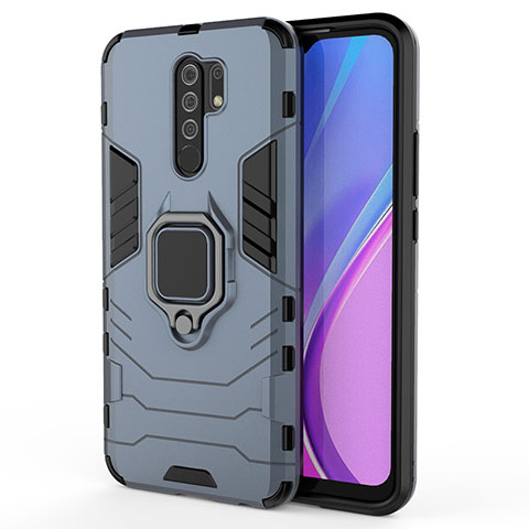 Coque Contour Silicone et Plastique Housse Etui Mat avec Magnetique Support Bague Anneau KC2 pour Xiaomi Redmi 9 Bleu