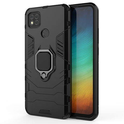 Coque Contour Silicone et Plastique Housse Etui Mat avec Magnetique Support Bague Anneau KC2 pour Xiaomi Redmi 9C Noir