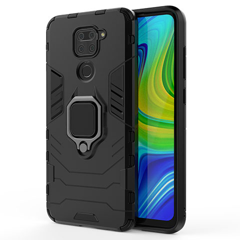 Coque Contour Silicone et Plastique Housse Etui Mat avec Magnetique Support Bague Anneau KC2 pour Xiaomi Redmi Note 9 Noir