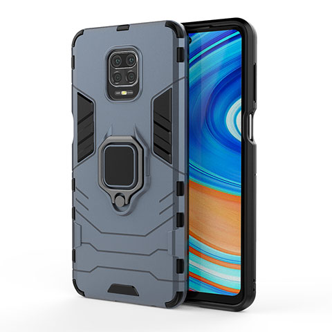 Coque Contour Silicone et Plastique Housse Etui Mat avec Magnetique Support Bague Anneau KC2 pour Xiaomi Redmi Note 9 Pro Bleu