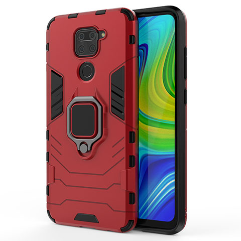 Coque Contour Silicone et Plastique Housse Etui Mat avec Magnetique Support Bague Anneau KC2 pour Xiaomi Redmi Note 9 Rouge