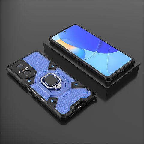 Coque Contour Silicone et Plastique Housse Etui Mat avec Magnetique Support Bague Anneau KC3 pour Huawei Honor 50 SE 5G Bleu