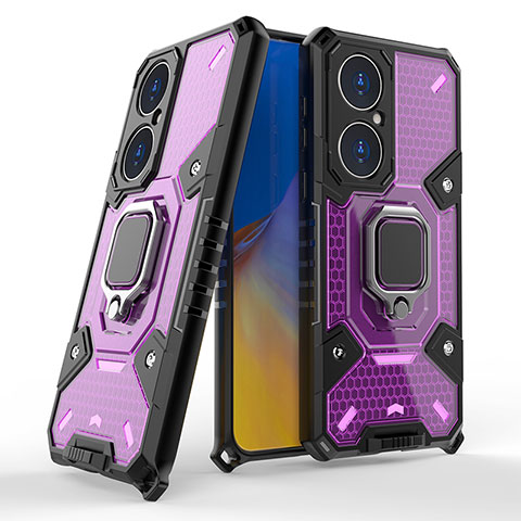 Coque Contour Silicone et Plastique Housse Etui Mat avec Magnetique Support Bague Anneau KC3 pour Huawei P50 Violet