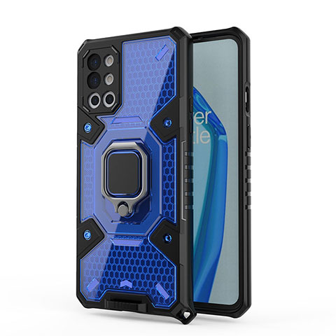 Coque Contour Silicone et Plastique Housse Etui Mat avec Magnetique Support Bague Anneau KC3 pour OnePlus 9R 5G Bleu