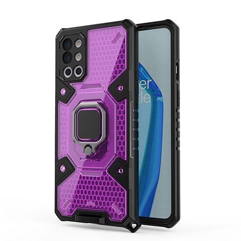 Coque Contour Silicone et Plastique Housse Etui Mat avec Magnetique Support Bague Anneau KC3 pour OnePlus 9R 5G Violet