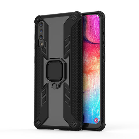 Coque Contour Silicone et Plastique Housse Etui Mat avec Magnetique Support Bague Anneau KC3 pour Samsung Galaxy A30S Noir