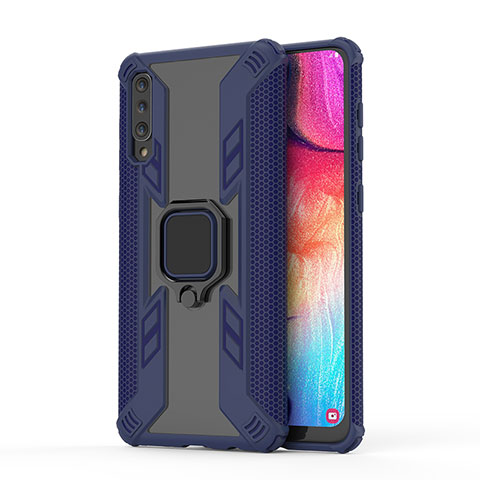 Coque Contour Silicone et Plastique Housse Etui Mat avec Magnetique Support Bague Anneau KC3 pour Samsung Galaxy A50 Bleu