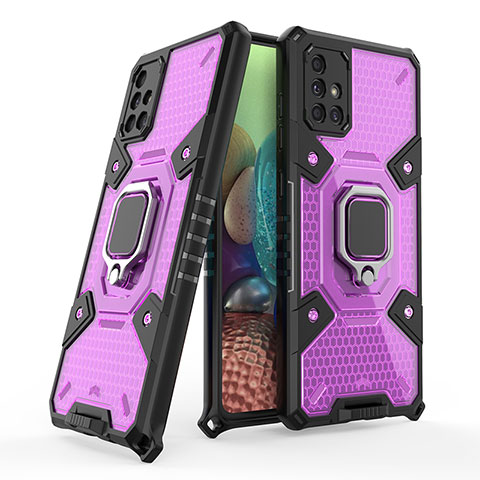 Coque Contour Silicone et Plastique Housse Etui Mat avec Magnetique Support Bague Anneau KC3 pour Samsung Galaxy A71 4G A715 Violet