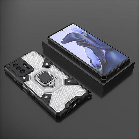 Coque Contour Silicone et Plastique Housse Etui Mat avec Magnetique Support Bague Anneau KC3 pour Xiaomi Mi 11T 5G Blanc