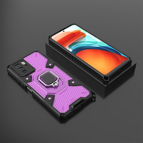 Coque Contour Silicone et Plastique Housse Etui Mat avec Magnetique Support Bague Anneau KC3 pour Xiaomi Poco X3 GT 5G Violet