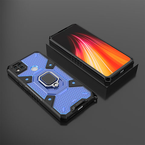 Coque Contour Silicone et Plastique Housse Etui Mat avec Magnetique Support Bague Anneau KC3 pour Xiaomi Redmi 9C Bleu