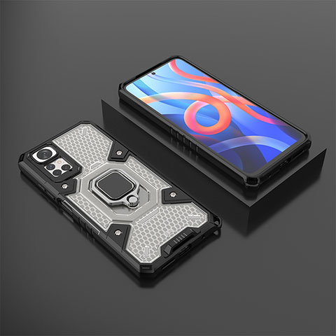 Coque Contour Silicone et Plastique Housse Etui Mat avec Magnetique Support Bague Anneau KC3 pour Xiaomi Redmi Note 11 4G (2022) Noir