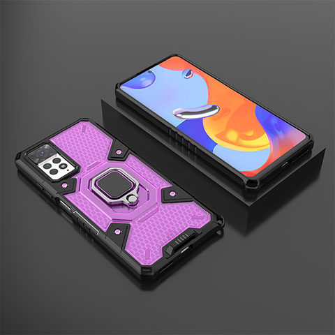 Coque Contour Silicone et Plastique Housse Etui Mat avec Magnetique Support Bague Anneau KC3 pour Xiaomi Redmi Note 11 Pro 4G Violet