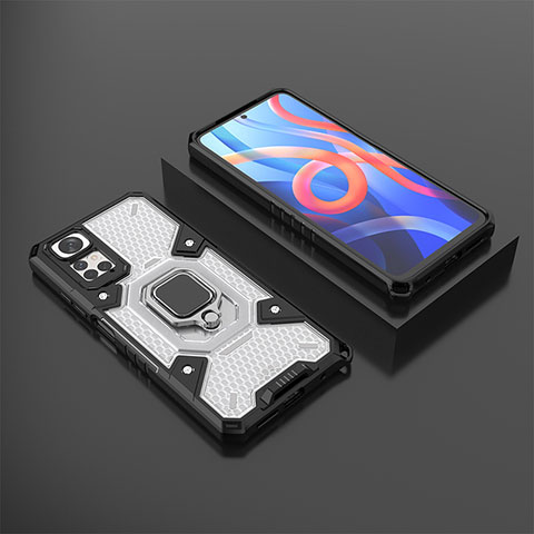 Coque Contour Silicone et Plastique Housse Etui Mat avec Magnetique Support Bague Anneau KC3 pour Xiaomi Redmi Note 11S 4G Blanc