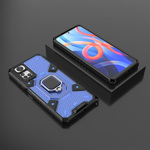 Coque Contour Silicone et Plastique Housse Etui Mat avec Magnetique Support Bague Anneau KC3 pour Xiaomi Redmi Note 11S 4G Bleu