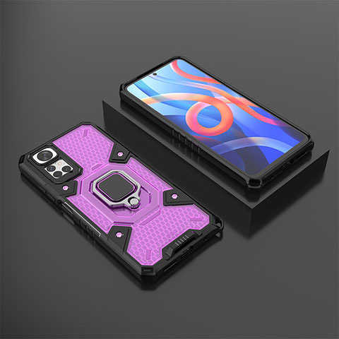 Coque Contour Silicone et Plastique Housse Etui Mat avec Magnetique Support Bague Anneau KC3 pour Xiaomi Redmi Note 11S 4G Violet