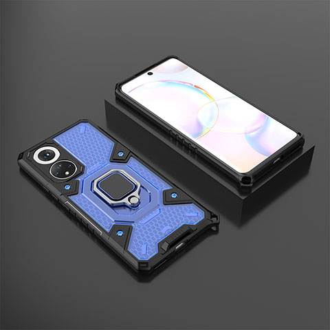 Coque Contour Silicone et Plastique Housse Etui Mat avec Magnetique Support Bague Anneau KC4 pour Huawei Nova 9 Bleu