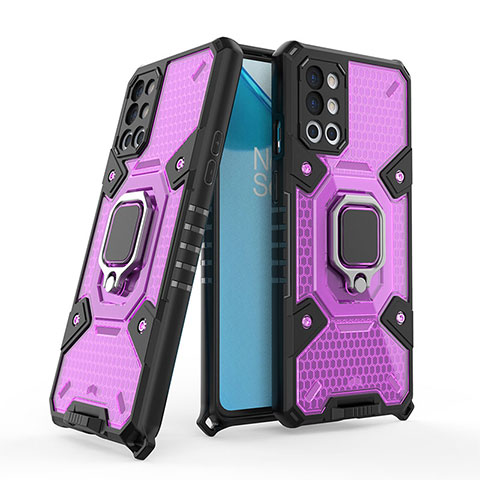 Coque Contour Silicone et Plastique Housse Etui Mat avec Magnetique Support Bague Anneau KC4 pour OnePlus 9R 5G Violet