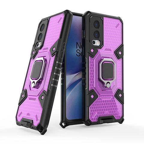 Coque Contour Silicone et Plastique Housse Etui Mat avec Magnetique Support Bague Anneau KC4 pour OnePlus Nord 2 5G Violet