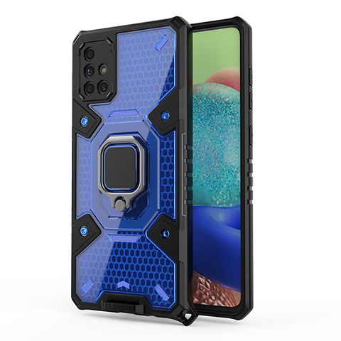 Coque Contour Silicone et Plastique Housse Etui Mat avec Magnetique Support Bague Anneau KC4 pour Samsung Galaxy A71 4G A715 Bleu