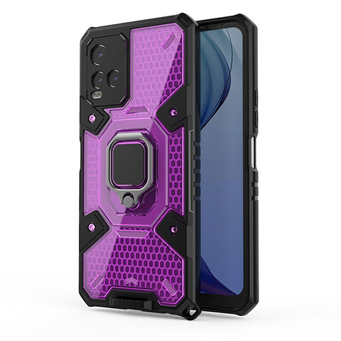 Coque Contour Silicone et Plastique Housse Etui Mat avec Magnetique Support Bague Anneau KC4 pour Vivo Y21 Violet