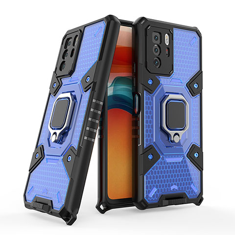 Coque Contour Silicone et Plastique Housse Etui Mat avec Magnetique Support Bague Anneau KC4 pour Xiaomi Poco X3 GT 5G Bleu