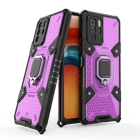 Coque Contour Silicone et Plastique Housse Etui Mat avec Magnetique Support Bague Anneau KC4 pour Xiaomi Poco X3 GT 5G Violet