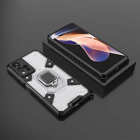 Coque Contour Silicone et Plastique Housse Etui Mat avec Magnetique Support Bague Anneau KC4 pour Xiaomi Poco X4 NFC Blanc