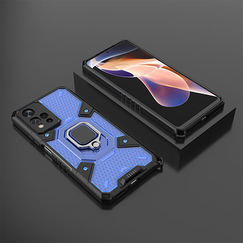 Coque Contour Silicone et Plastique Housse Etui Mat avec Magnetique Support Bague Anneau KC4 pour Xiaomi Poco X4 NFC Bleu