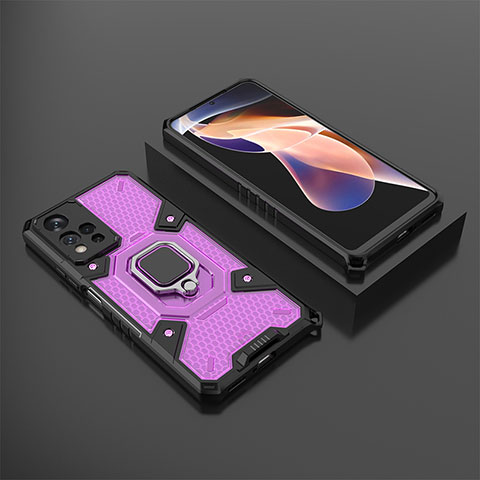 Coque Contour Silicone et Plastique Housse Etui Mat avec Magnetique Support Bague Anneau KC4 pour Xiaomi Poco X4 NFC Violet